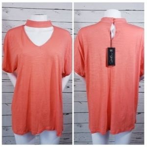 NWT Diane gilman L coral cutout Tunic Tee